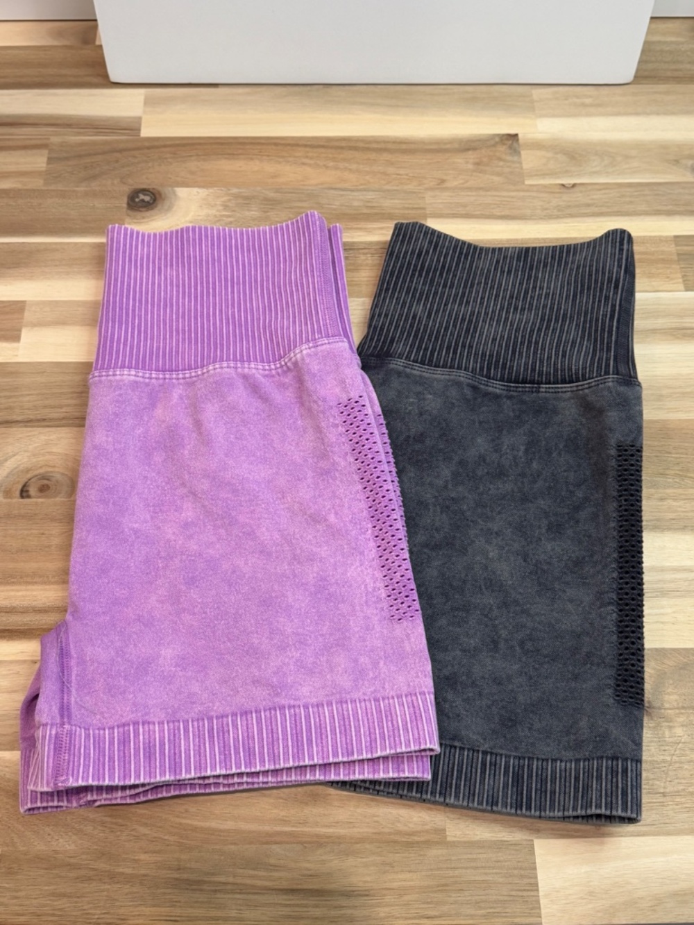 Zenana High Waisted Mineral-Washed Shorts Bundle Violet/Black | Size L/XL